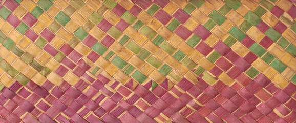 old woven rattan surface background in full frame, ancient handcrafted accessory using natural material and traditional weaving techniques