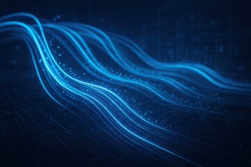 Obraz premium Digital transformation concept with fiber optic network connections and data streams flowing through cyberspace for ICT business presentations