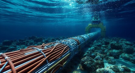 Underwater Cable Installation: Subsea Pipeline Laying near Coral Reef