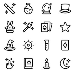Simple Outline Magic and Illusion Related Element Icon Set Collection
