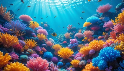 Coral reefs and sea background image, underwater, fish, water, environment, banner texture advertising poster