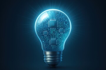 Innovation Light Bulb with Embedded Microchip and Tech Startup Concept Visualization
