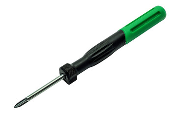 Green and black screwdriver isolated on black background,