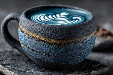 Ghost Latte Art in Activated Charcoal Latte – Minimalist Halloween Drink Mockup on Dark Slate Background