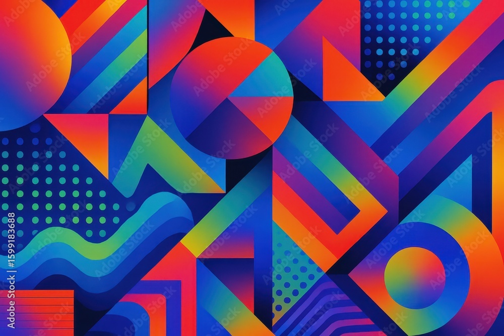Poster vibrant abstract geometric pattern with rainbow color explosion and modern art texture