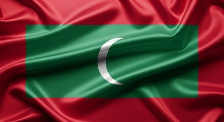 Majestic Maldivian Flag, Silken Waves of Red and Green