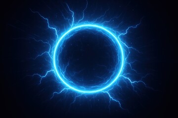 Obraz premium Dynamic neon portal with electric blue energy rings and futuristic lighting effects