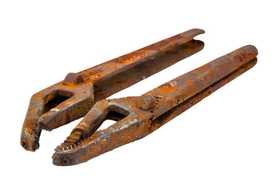 Rusty old pliers isolated on black background