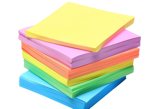 Colorful sticky note pads stacked high