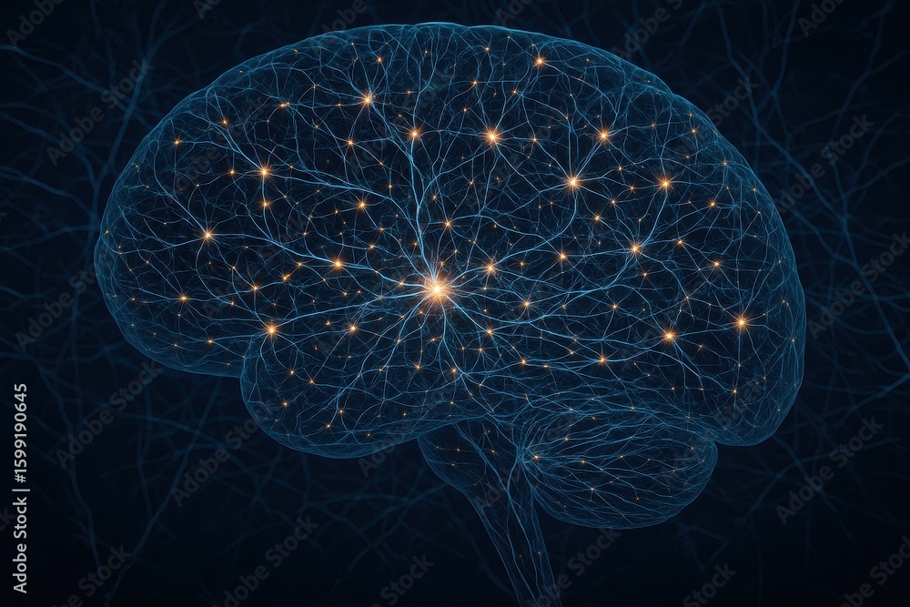 Poster intricate neural network pathways showing synaptic connections in human brain tissue