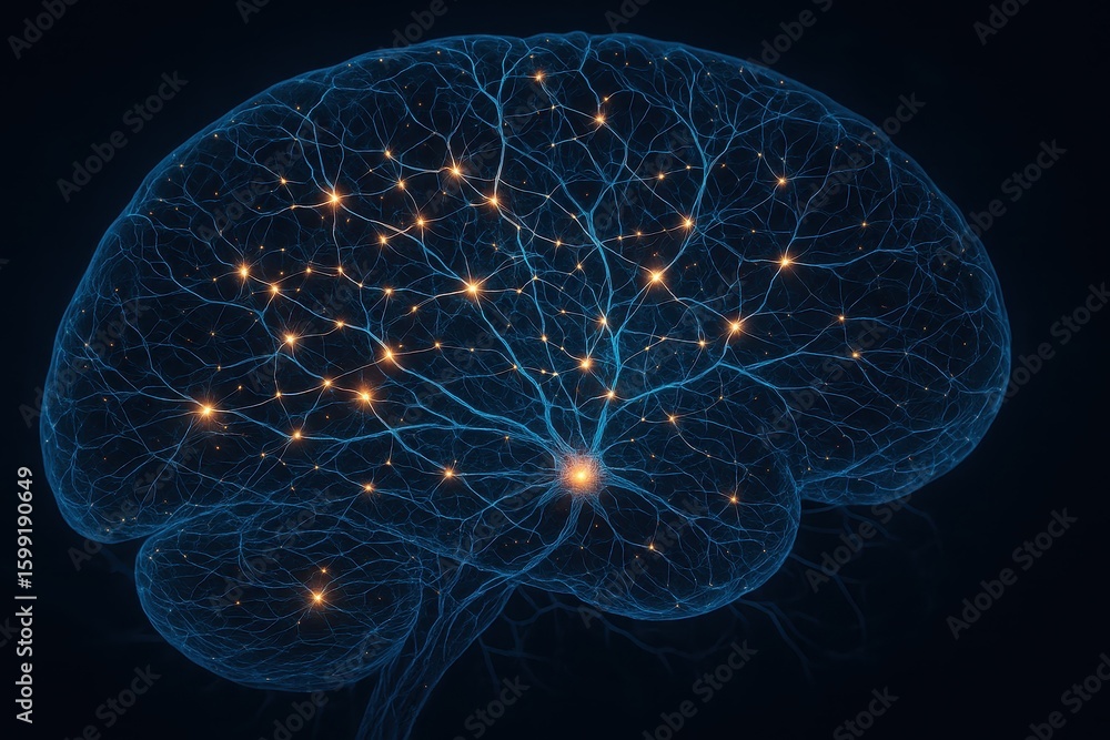 Poster intricate neural network pathways showing synaptic connections in human brain tissue