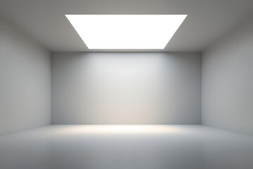 Minimalist empty room with bright overhead light and soft shadows