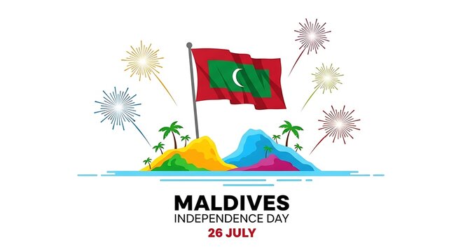 Maldives Independence Day: Vibrant Island Celebration with Fireworks and Flag