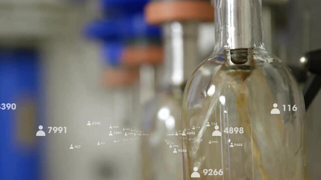 Sensor detecting bottle, lowering nozzle, releasing liquid while metrics updating for fill accuracy