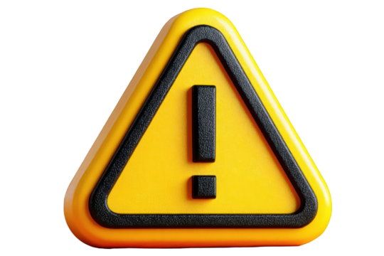 A vibrant, three-dimensional rendering of a yellow triangular warning sign featuring a bold black exclamation point.