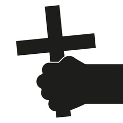 Crucifix in hand silhouette. Protection from vampires, from evil spirits. Flat vector illustration isolated on white background.