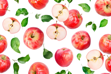 Red Apples and Green Leaves on Black Background