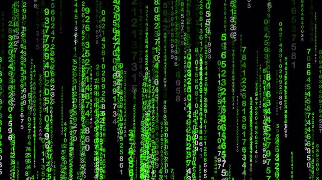 Raining binary code green numbers falling like rain form digital binary code. Suitable for technology, coding, digital marketing, and cybersecurity concepts