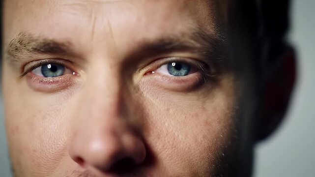 Crying Man Portrait with Blue Eyes Golden Glitter and Tears on Face Against Plain Background