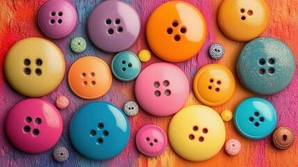 Colorful buttons arranged in a decorative pattern.