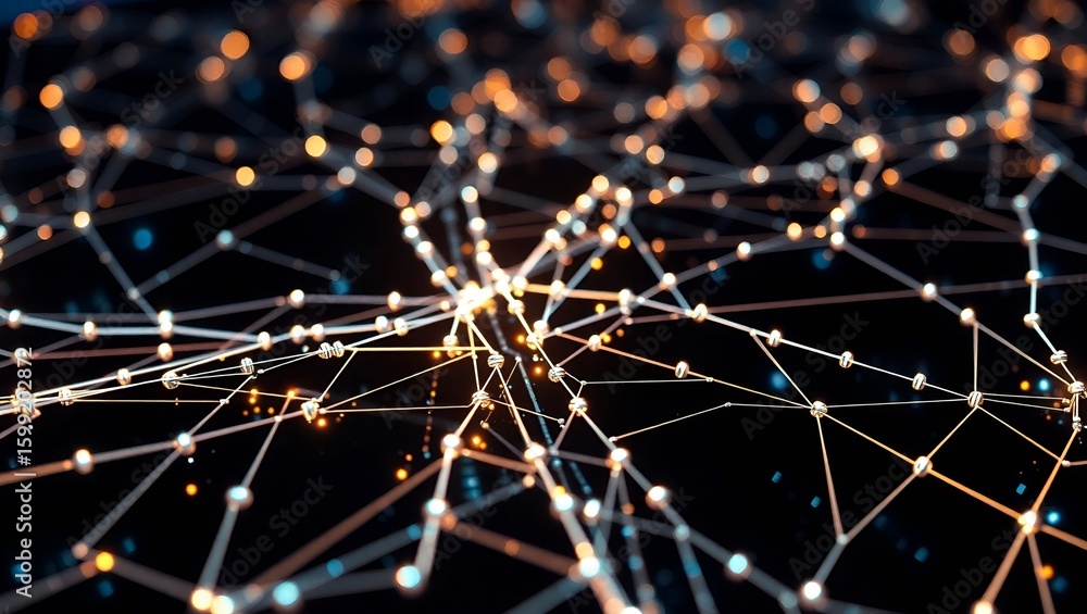 Poster abstract network of interconnected nodes and lines, depicting connectivity and data flow elegantly.