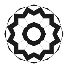 Geometric pattern featuring contrasting black and white shapes in a circular arrangement