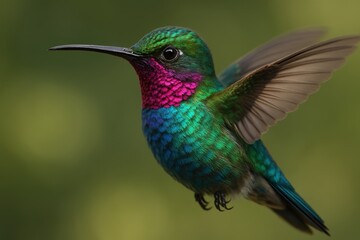 Obraz premium Hyperrealistic colorful hummingbird illustration with iridescent feathers showcasing natural bird photography detail and wildlife beauty