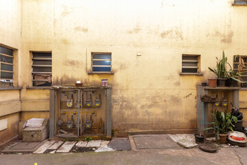 View of internal degraded area of building in a popular housing complex on the outskirts of Sao Paulo, Brazil