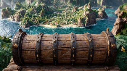 Fototapeta premium Treasure Chest Awaits on Tropical Island Paradise