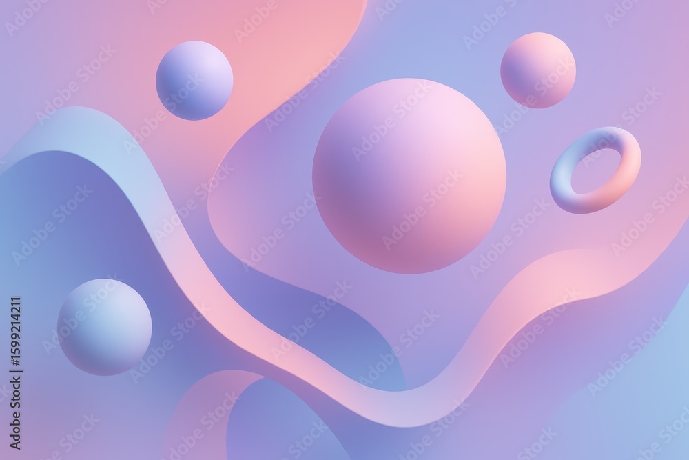 Poster soft gradient 3d abstract composition with floating geometric elements and pastel color harmony