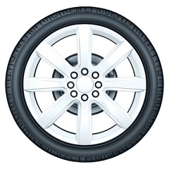 Obraz premium Detailed Car Wheel Design with Black Tire and Silver Rims isolated on transparent background.