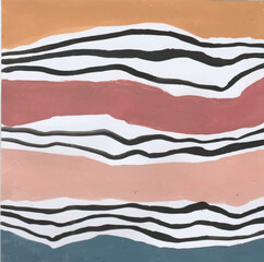 Abstract Landscape with Striped Elements and Textured Blocks