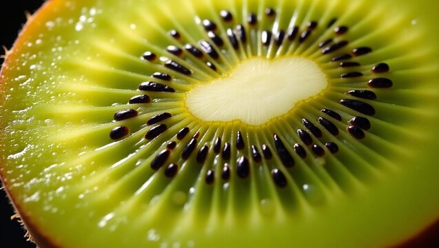 Photorealistic Kiwi Fruit Cross-Section with Water Droplets