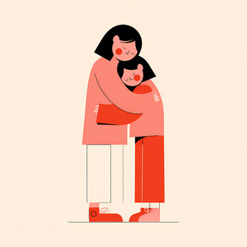Loving Mother Embracing Child with Hearts - Mother's Day Love and Maternal Bonding Concept