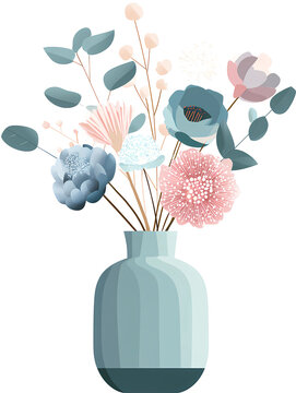 Abstract Floral Arrangement in Blue Vase - Modern Botanical Art and Home Decor Concept