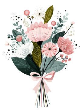 Beautiful Flower Bouquet with Hearts and Ribbon - Mother's Day Gift and Love Celebration Concept