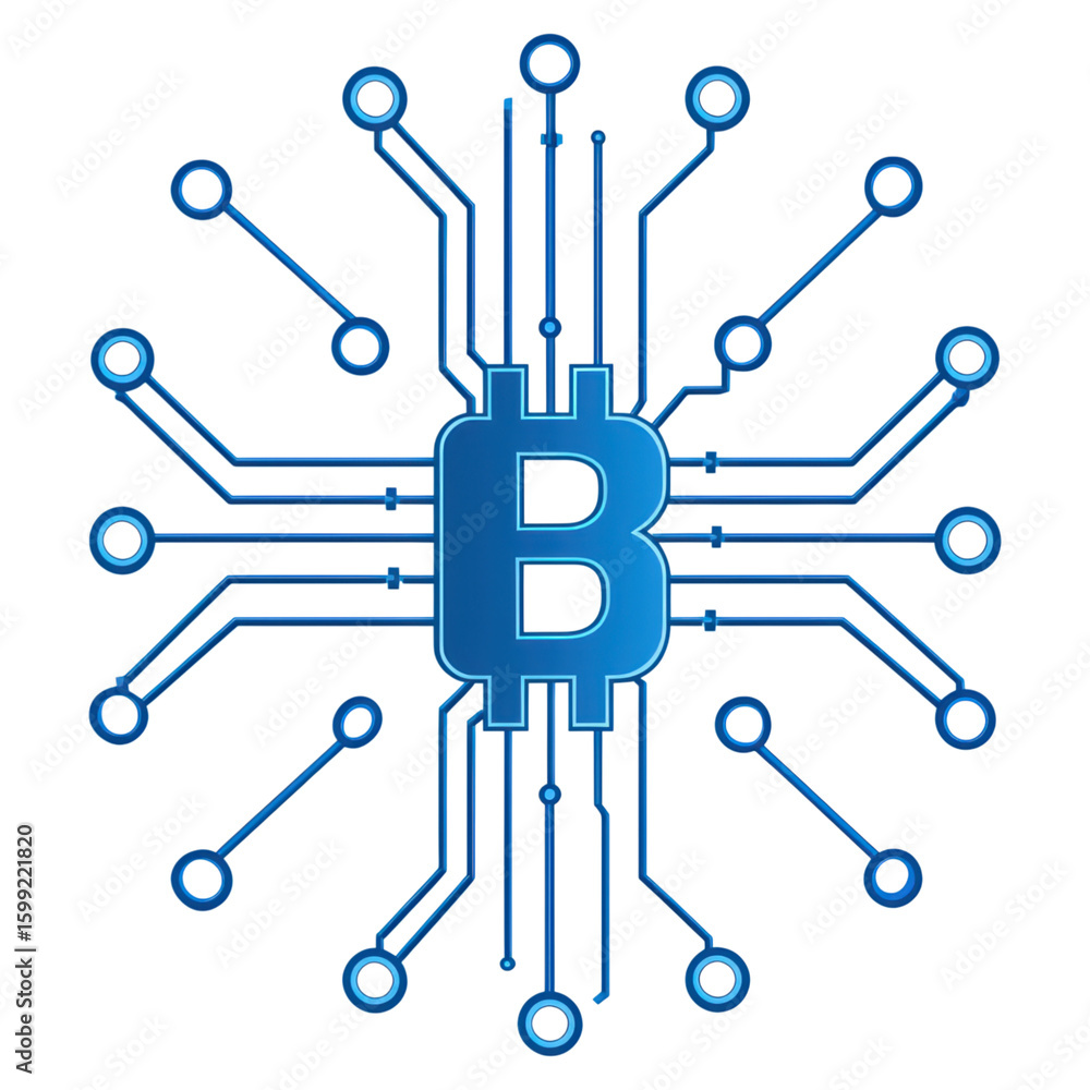 Poster digital currency concept with blockchain symbol and design isolated on transparent background.