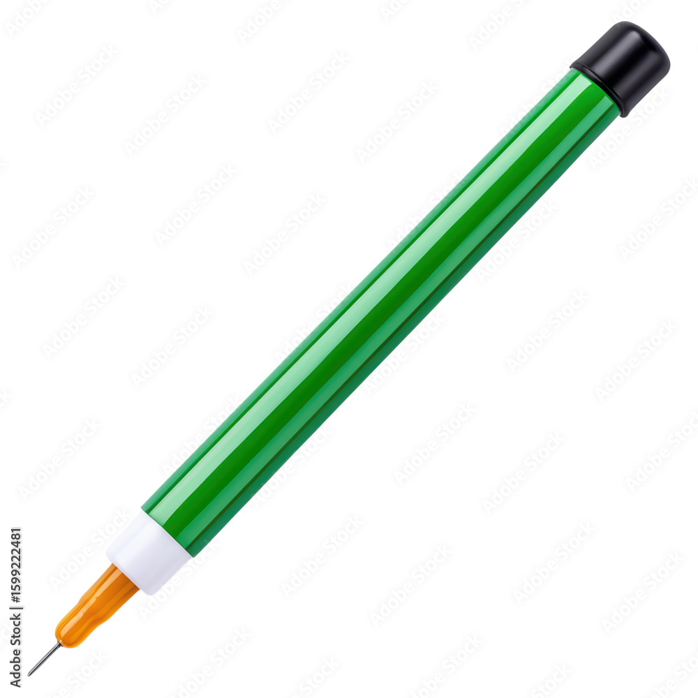 Poster green and white marker with fine tip for art and writing isolated on transparent background.