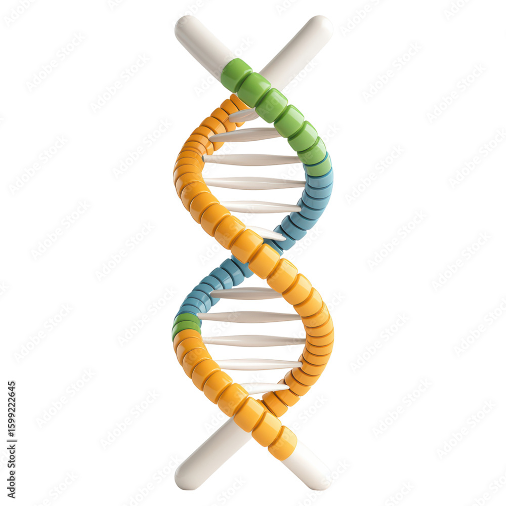Poster colorful 3d model of dna structure with double helix design isolated on transparent background.