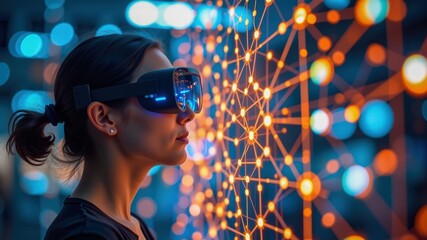 Empowered women in blockchain industry explore innovative technology with virtual reality glasses, connecting ideas and shaping future