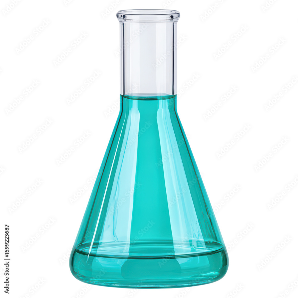 Aufkleber glass laboratory flask with blue liquid for science experiment isolated on transparent background.