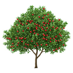 Fototapeta premium Lush Apple Tree with Abundant Red Fruits and Green Leaves isolated on transparent background.