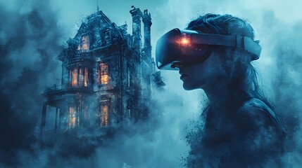 Woman in VR Headset at Haunted House