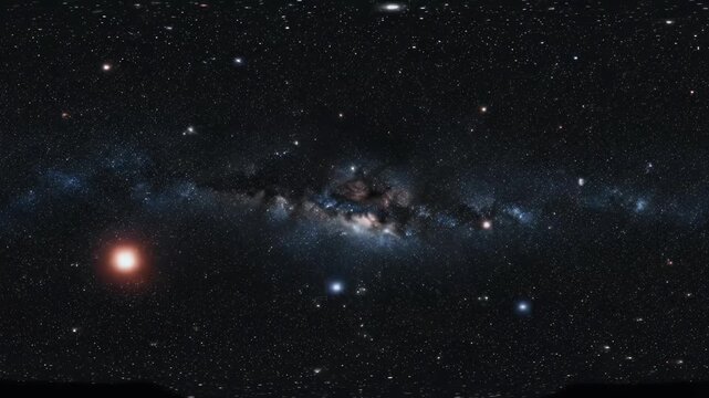 Majestic Milky Way galaxy panoramic view stunning starry night sky 360 degree equirectangular universe astronomy space cosmos celestial background footage