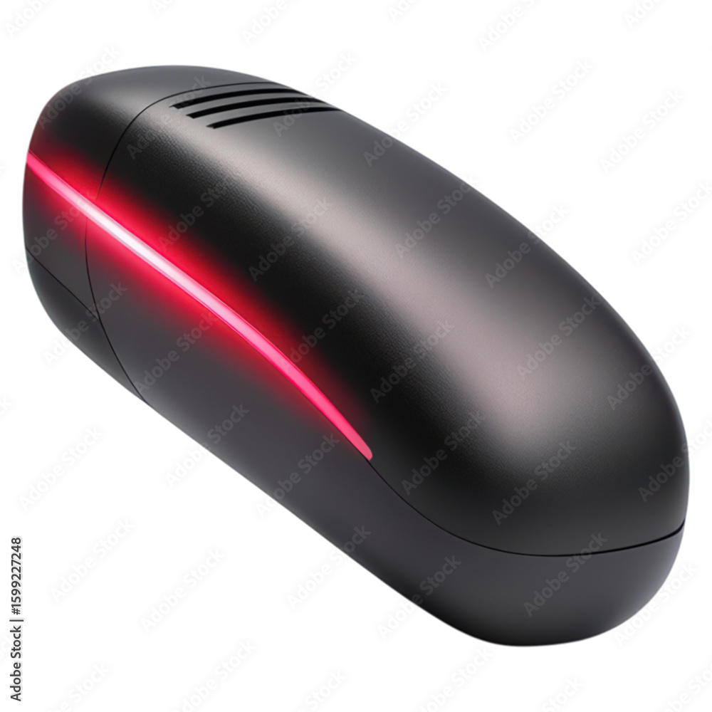 Poster sleek portable case with red light and modern design isolated on transparent background.