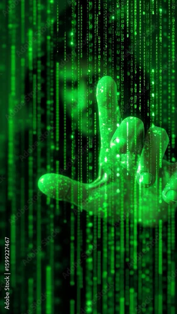 Wall mural vertical video cyber security and computer data protection concept