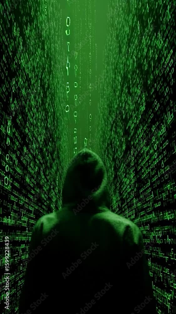 Wall mural vertical video cyber security and computer data protection concept