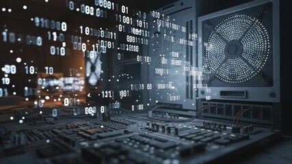 Retro server room data processing, computing and technology concept with digital numbers. - Powered by Adobe