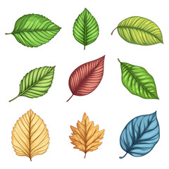 Obraz premium Colorful Variety of Leaf Shapes Isolated on White Background isolated on transparent background.