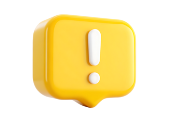 A yellow speech bubble with a white exclamation point indicating an important notification alert sign